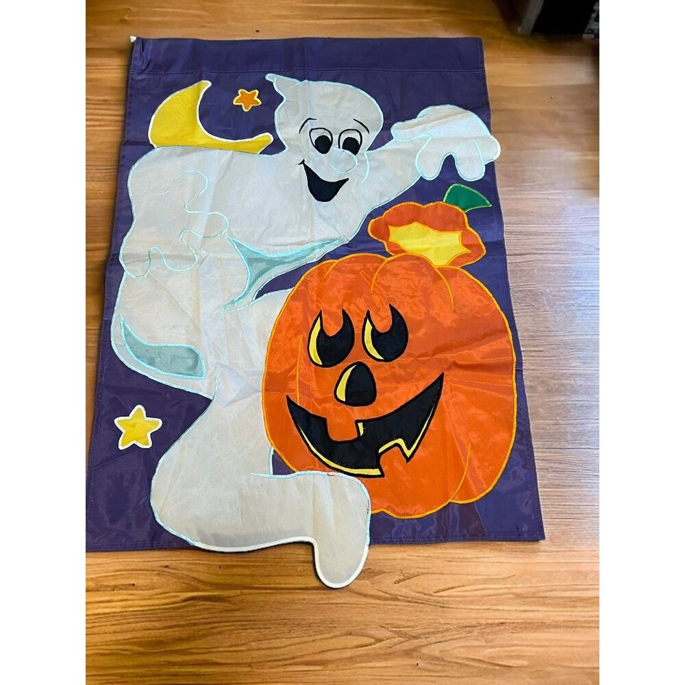 Halloween Sewn Outdoor Flag Two Sided Ghost Pumpkin Jack o Lantern 40" x 28"